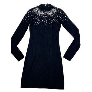 Marciano Sequin Beaded Mini Sweater Dress Size XS Black Pixie Long Sleeve Used